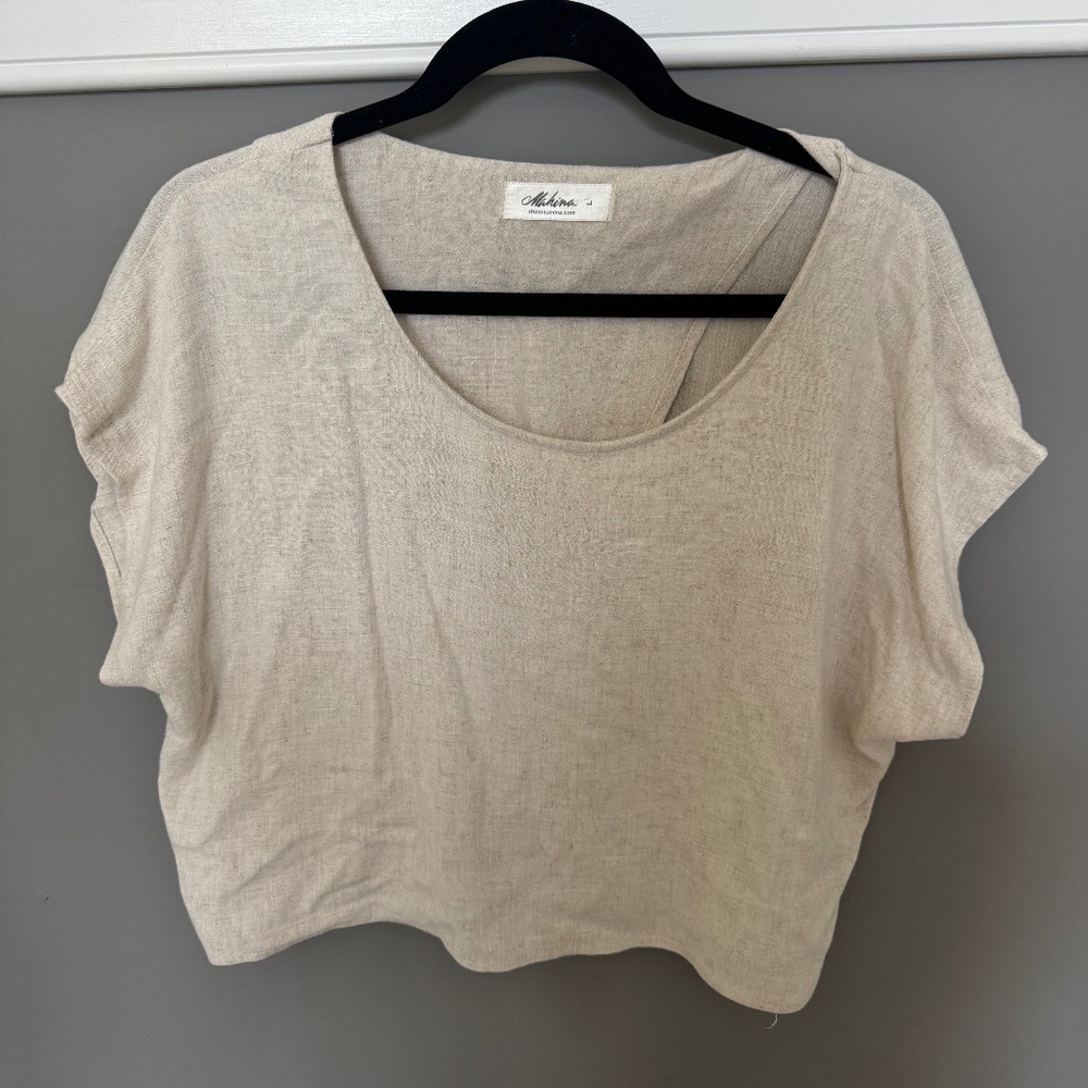 Cream linen Bikini Cover Up Shirt, Split back